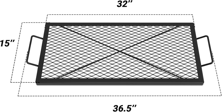 onlyfire Barbecue Rectangle X-Marks Fire Pit Cooking Grate, Heavy Duty Steel Campfire BBQ Grill Grid with Handle Grill Grate for Outdoor, 32-Inch