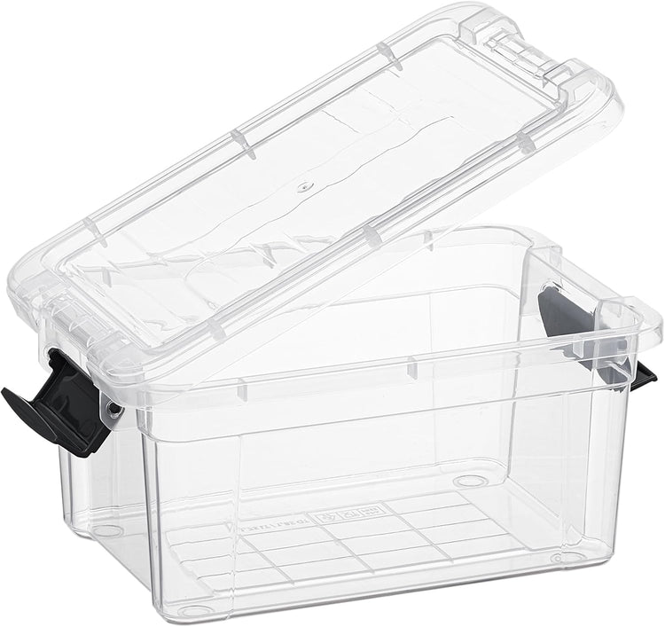 Superio Clear Storage Boxes with Lids, 2 Quart Plastic Container Bins for Organizing, Stackable Crates, BPA Free, Non Toxic, Odor Free, Organizers for Home, Office and Dorm, 4 Pack