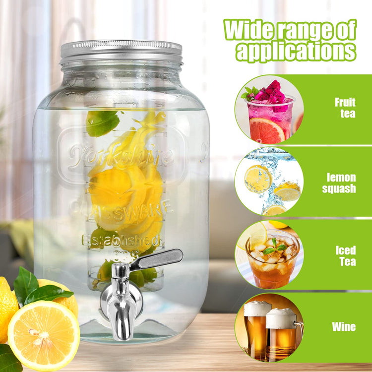 1 Gallon Glass Drink Dispensers For Parties 2PACK.Beverage Dispenser