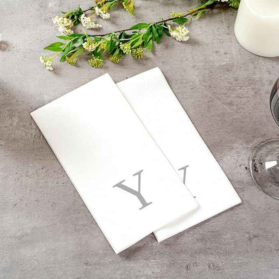 Luxenap 15.8 X 7.9 Inch Linen-Feel Guest Towels, 2000 Lettered Hand Towels - Silver Letter 'Y', Sans Serif Font, White Paper Dinner Napkins, airlaid, For Restrooms And Tables - Restaurantware