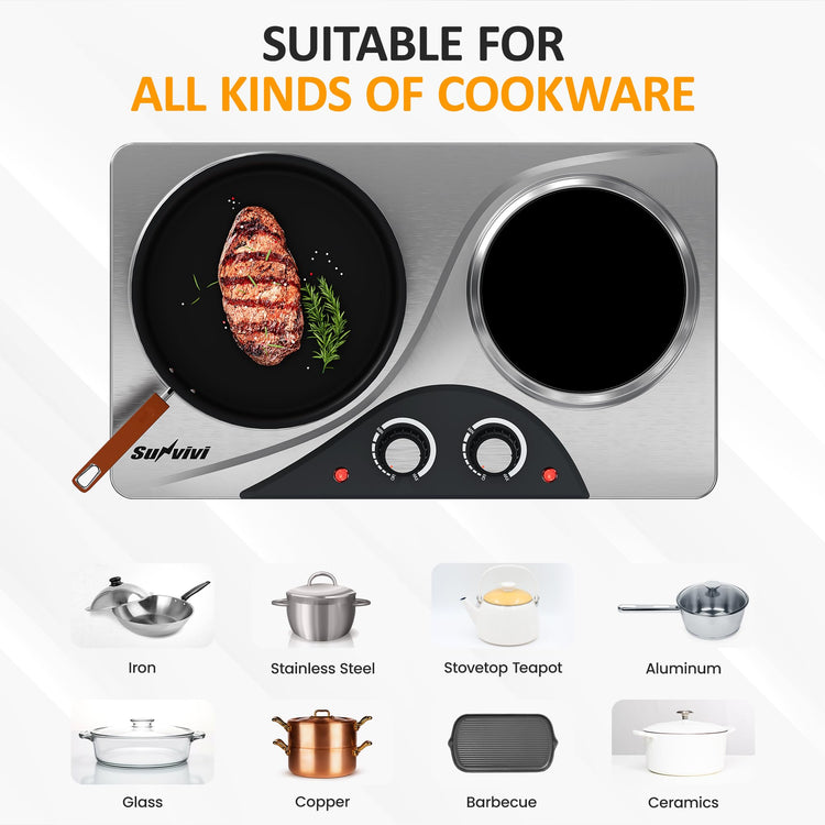 1800W Dual Burner Portable Electric Ceramic Stove