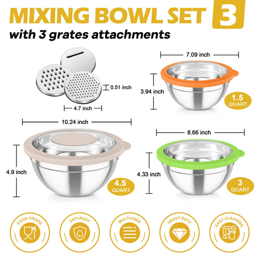 Mixing Bowls 3PCS Stainless Steel Serving Salad Bowls (3 Count)