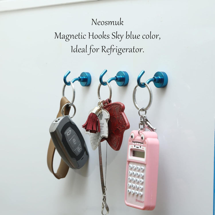 Neosmuk Magnetic Hooks,30lb+ Heavy Duty Earth Magnets with Hook for Refrigerator, Extra Strong Cruise Hook for Hanging, Magnetic Hanger for Curtain, Grill (Royalb+LUE, 15 Pack)