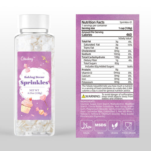 White Lovers Sprinkles for Cake Decorating 4.23ounce - Sugar Mix Contains Heart & Flowers Pearl Sprinkles for Cupcake Toppers, Ice Cream, Candy, Cookie Decorations - Wedding Party Supplies