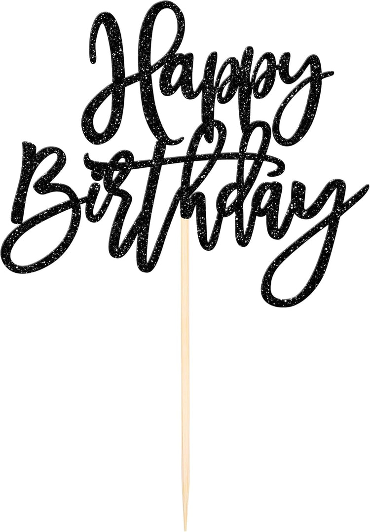 ZHUOWEISM 1 PCS Happy Birthday Cake Topper Glitter Happy Birthday Cake Pick for Celebrating Happy Birthday Anniversary Theme Party Cake Decorations Supplies Black