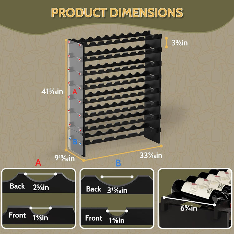 Wine Rack Freestanding Floor, Bamboo 8-Tier 69 Wine Bottle Holder Racks Countertop Cabinet Display, Wooden Stackable Modular Wine Storage Organizer Shelves for Kitchen Bar Cellar Dining Room Black