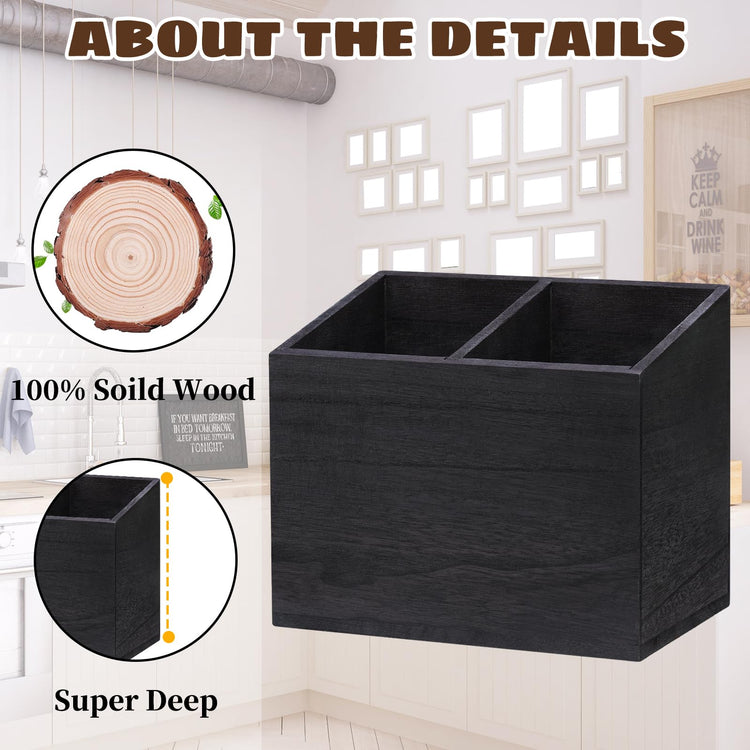 Wooden Kitchen Utensil Caddy With 2 Compartments