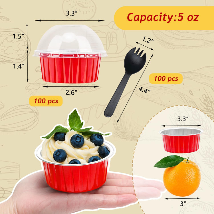 5oz Cupcake Tins with Dome Lids 100 Pack (100 Count)