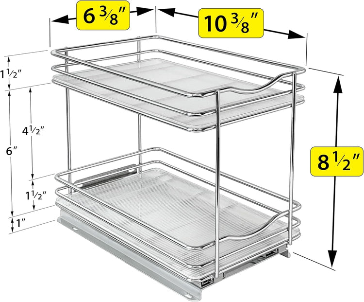 LYNK PROFESSIONAL® Pull Out Spice Rack Organizer for Inside Kitchen Cabinets - 6-1/4 inch Wide - Slide Out Drawer – Chrome Sliding Spice Cabinet Organization Shelf Racks - 2 Tier