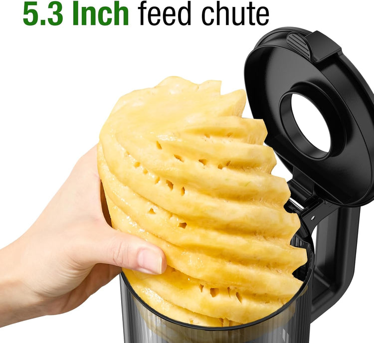 Juicer Machines, TUUMIIST Cold Press Juicer with 5.3" Extra Large Feed Chute Fit Whole Fruits & Vegetables Easy to Clean, High Juice Yield, BPA Free (Black)