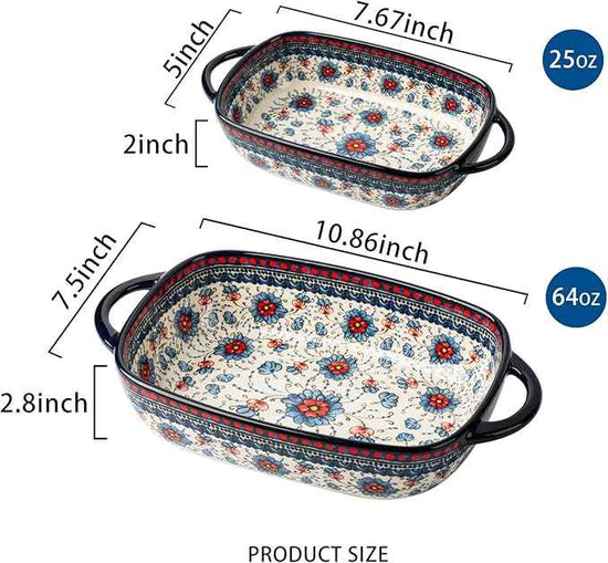 Baking Dish Ceramic Baking Pan Blue Casserole Dish Rectangular Baking Set 2pcs Bakeware Sets Single Serving Size Lasagna Pan Baking Dishes for oven (Blue plasma grass)