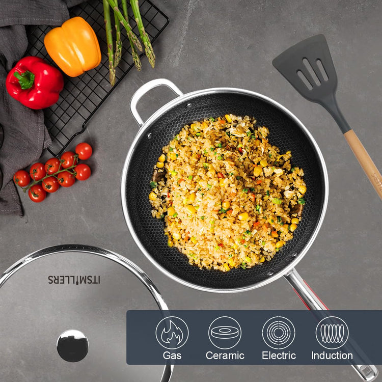 Tri ply Stainless Steel Wok with Lid