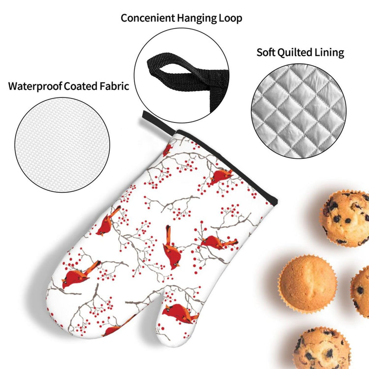 Cardinal Bird Red Berry Decor Oven Mitts and Pot Holders Sets of 3 (3 Count)
