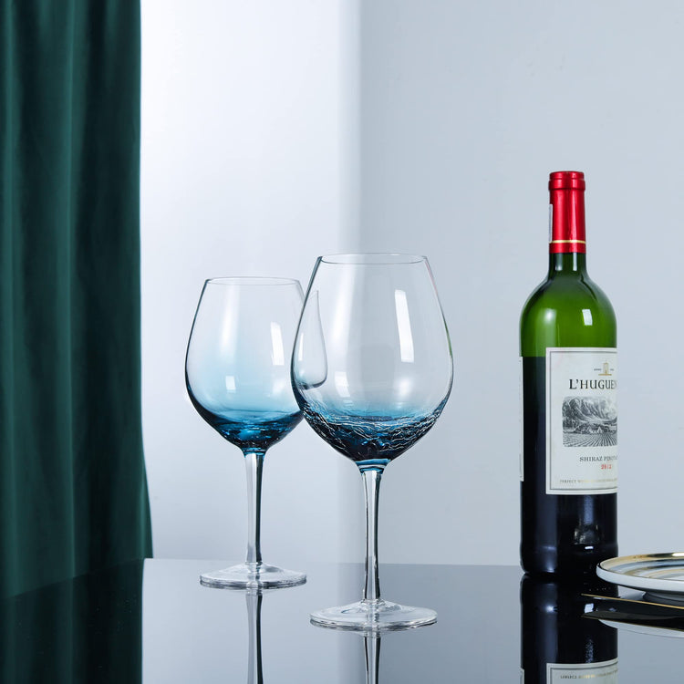 Handmade Blue Crackle Wine Glasses