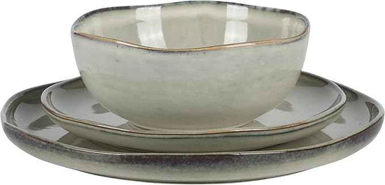 Gibson Elite Nardini 12 Piece (Service for 4) Plates and Bowls Reactive Glaze Dishes Stoneware Ceramic Dinnerware Set - Moon White
