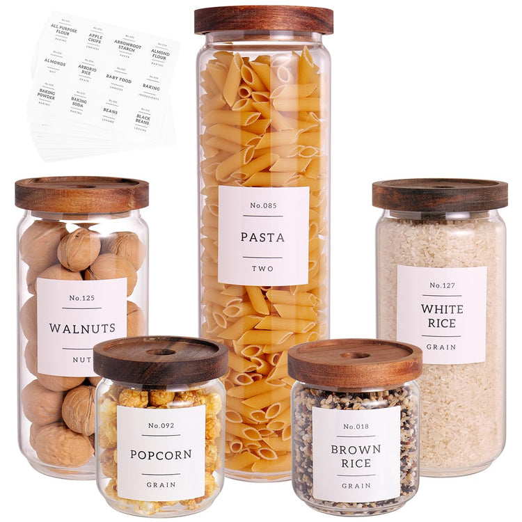 5 Set Glass Pantry Storage Jars with Acacia Airtight Lid