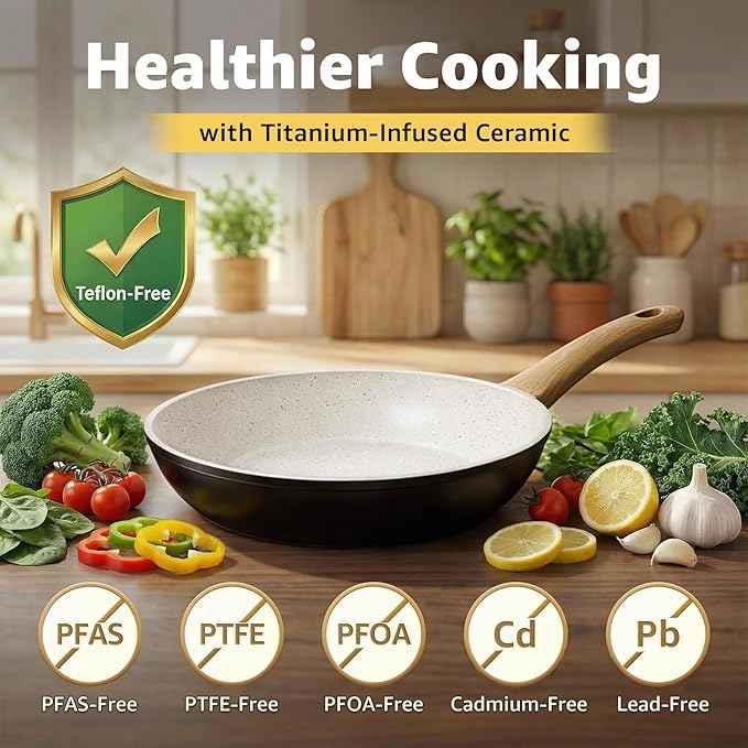 25-Piece Pots and Pans Set Non Stick,Titanium Ceramic Cookware Set Non Toxic,Long-Lasting,PFAS Free,Induction Compatible,Complete Kitchen Set for All Cooking Needs