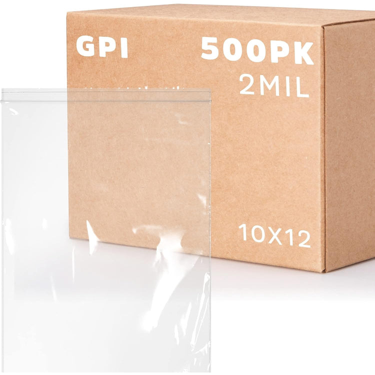 GPI Pack of 500, 10" X 12" 1 Gallon, Clear Plastic Reclosable Zip Bags - Bulk 2 Mil Thick Strong & Durable Poly Baggies with Resealable Zip Top Lock for Travel, Storage, Packaging & Shipping