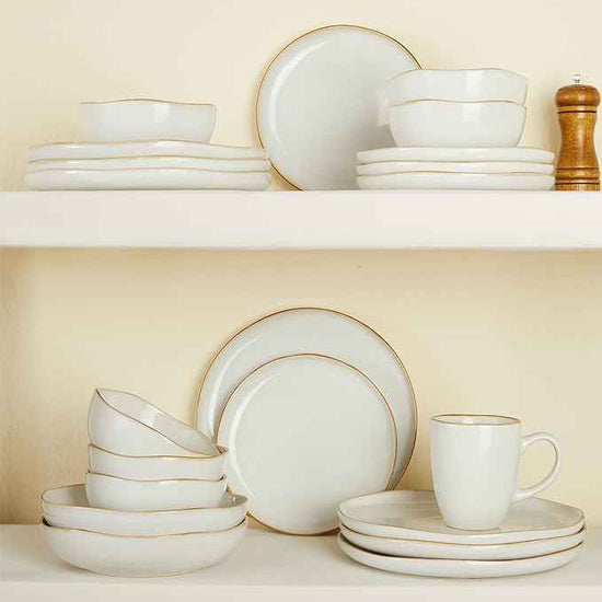 32 Piece White Dinnerware Set with Pasta Bowls, Reactive Glaze Stoneware for 8 | Perfect for Multi‑Course Dinners, Hosting Large Groups, Holiday Serving Needs