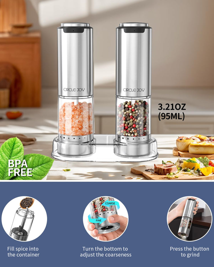 Rechargeable Electric Salt and Pepper Grinder Set with Base
