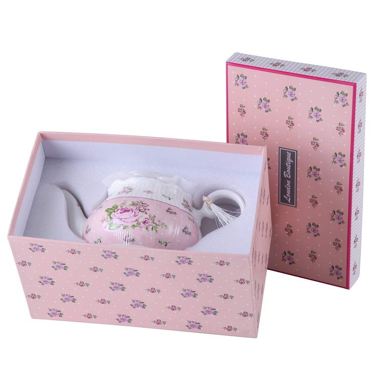 Porcelain Teapot Sugar Bowl and Cream Milk Jug Shabby Chic Vintage Floral in Gift box 40oz