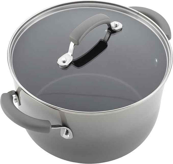 Rachael Ray Brights Nonstick Cookware Pots and Pans Set, 14 Piece, Sea Salt Gray