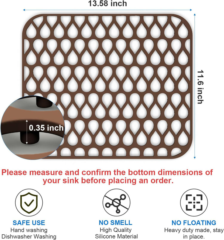 TOOVEM 13.6"x11.6" Kitchen Sink Protector - Large Silicone Mat Grid for Bottom of Farmhouse Sink - Heat Resistant - Coffee - 1 Pack
