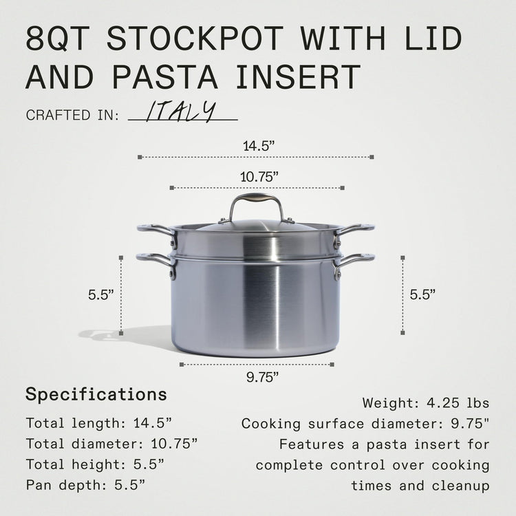 Cookware 8 Quart Stainless Steel Stock Pot With Lid and Pasta Insert