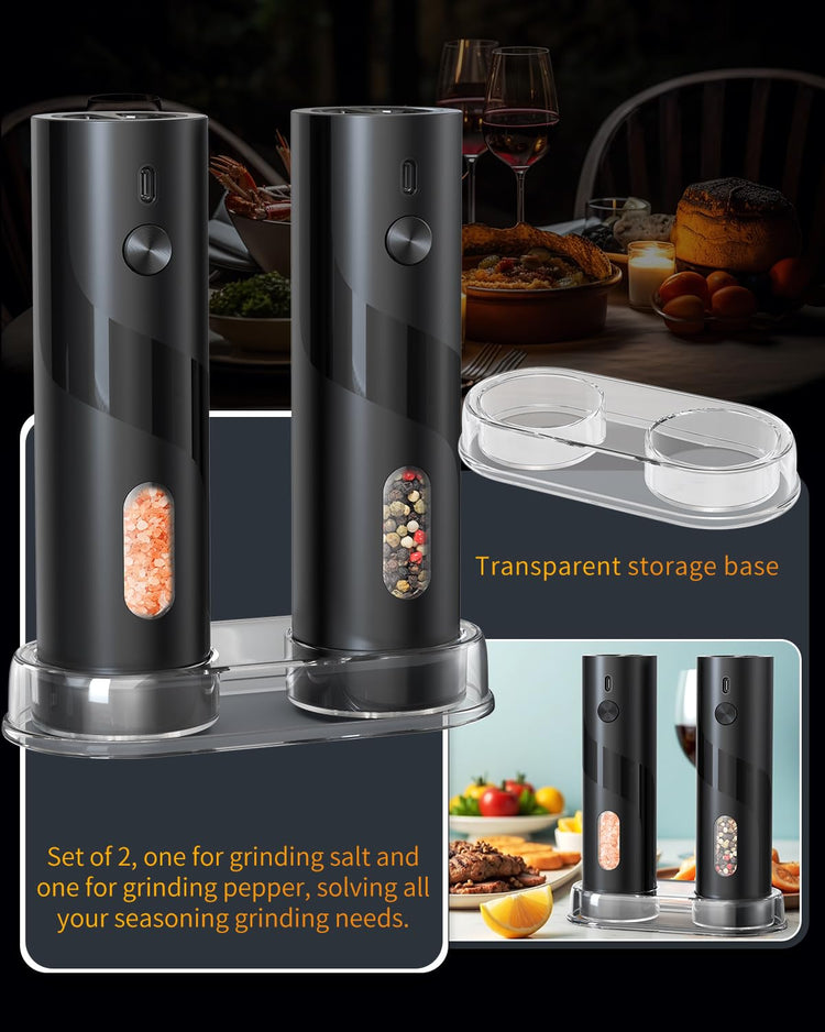 Rechargeable Electric Salt and Pepper Grinder Set with Base