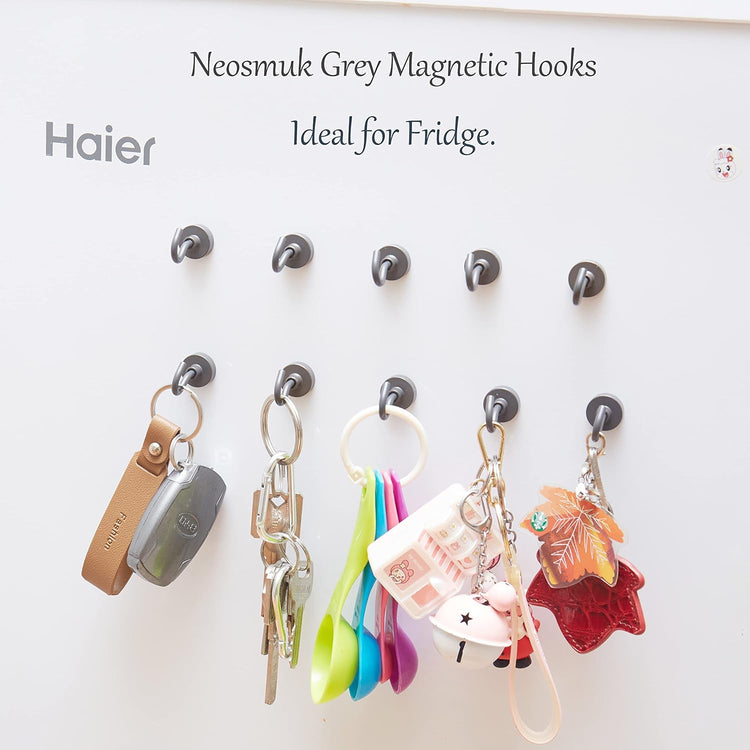 Neosmuk Magnetic Hooks Heavy Duty,Strong Magnet with Hook for Fridge, Super Neodymium Extra Strength Industrial Hooks for Hanging, Magnetic Hanger for Toolbox, Cruise, Grill(Gunmetal,10 Pack)