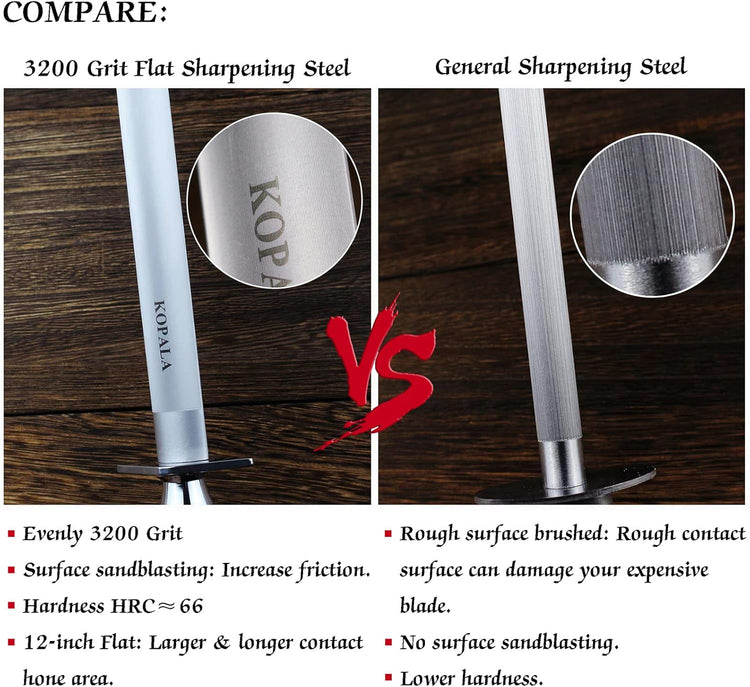 Sharpening Steel Knife Sharpener Rod Flat 12 Inches Honing Steel for Knives Red