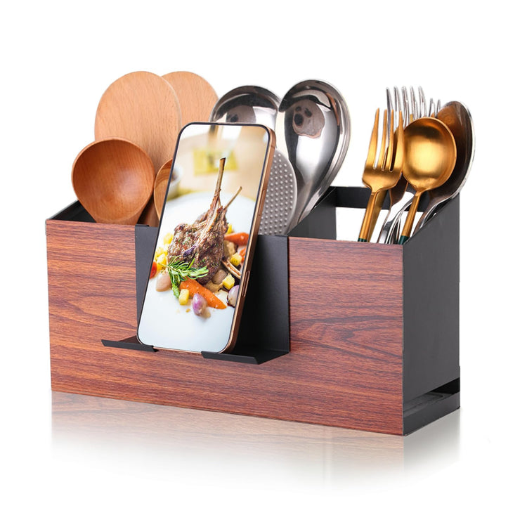 Utensil Holder Large Iron Flatware Container with 3 Compartments Countertop Wall