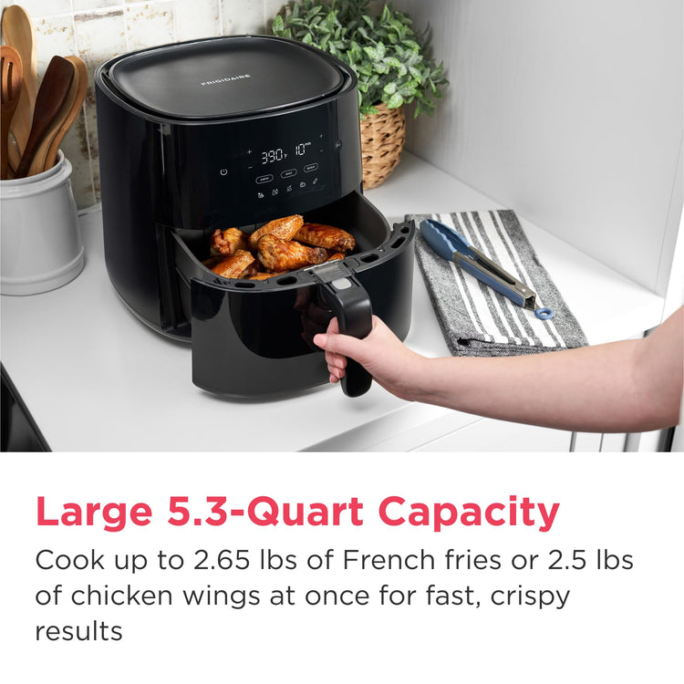3-in-1 Air Fryer, Large 5.3 QT Capacity, Digital Display, 3 Cooking Modes, 5 Recipe Presets, Automatic Shake Reminder, PFAS-Free Cooking Surfaces, Black