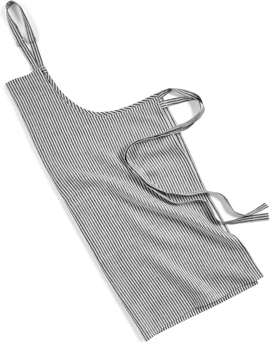 Solino Home 100% Pure Linen Apron for Women & Men - Black and White Stripe Full Midi Bib Apron, Adjustable Neck Strap with Center Pockets for Kitchen, Chef - Handcrafted from European Flax