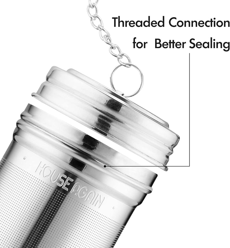 House Again Tea Infuser (2 Pack, Large + Small), Extra Fine Mesh Tea Strainers for Loose Tea, 18/8 Stainless Steel Tea Strainer with Extended Chain Hook, Tea Steeper
