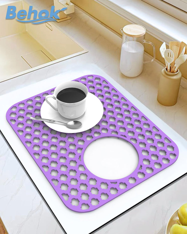 2 Pack Silicone Sink Protector Mat for Kitchen Sink Rear Drian Purple (2 Count)