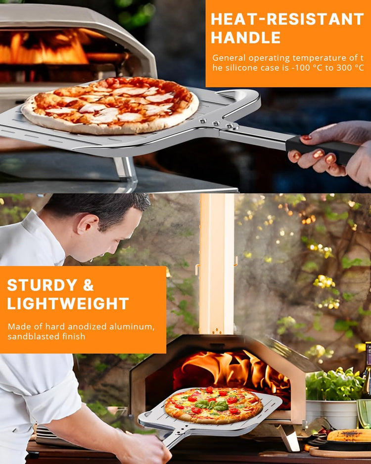 Pizza Peel 12 inch, Perforated Aluminum Pizza Paddle (12'') with Heat-resistant Handle, Nonstick and Lightweight Pizza Spatula, Pizza Oven Accessories