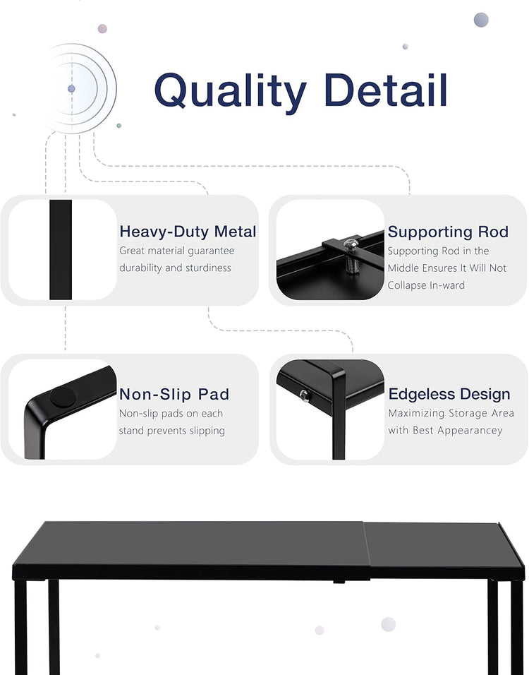 Nxconsu Cabinet Shelf Expandable Organizer Riser Rack for Kitchen Pantry Cupboard Under Sink Countertop Home Organization Extra Storage Space Saver Heavy Duty Metal Edgeless Design Black Extra Large