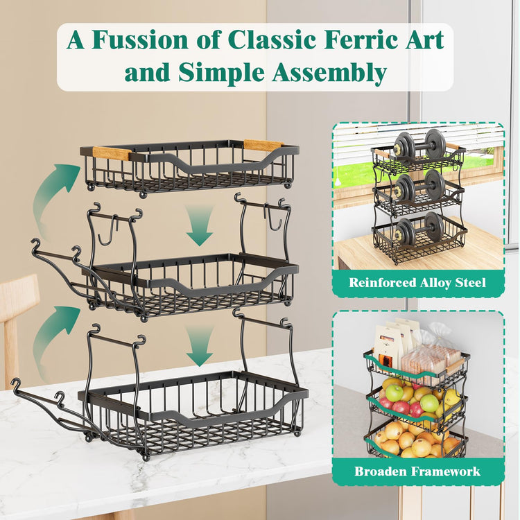 3 Tier Countertop Fruit Basket for Kitchen
