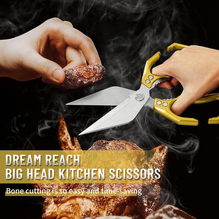 Heavy Duty Poultry Shears for Food with Golden Ergonomic Handle