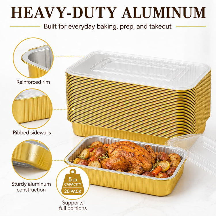 20 Pack 11"×8"×2" Aluminum Pans with Lids Heavy Duty (20 Count)