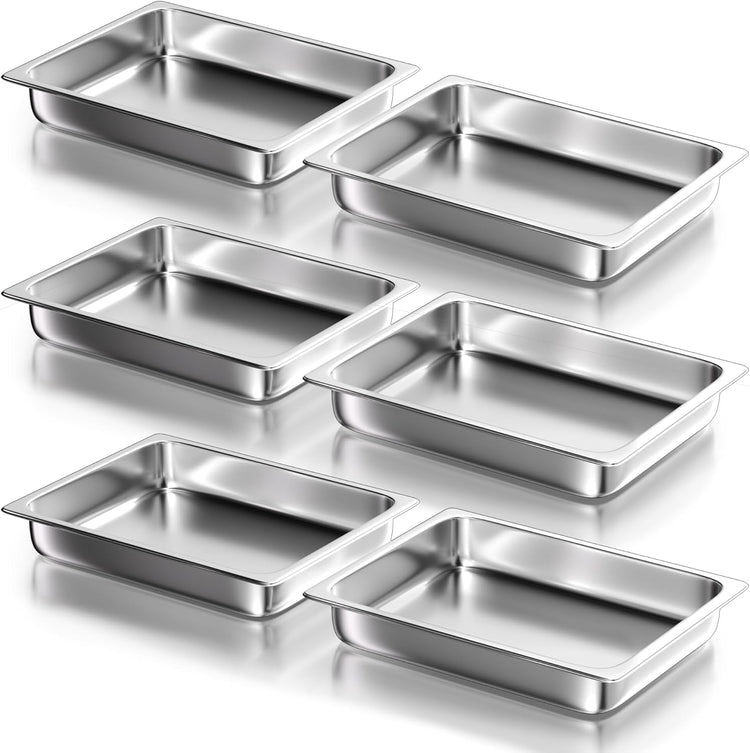 WantJoin Steam Table Hotel Pans 1/2 Half Size 2.5 Inch Deep 6 Pack, Stainless Steel Metal Tray Sets Food Storage Container for Restaurant Chafing Dishes Commercial Buffet Warmer Catering Supplies