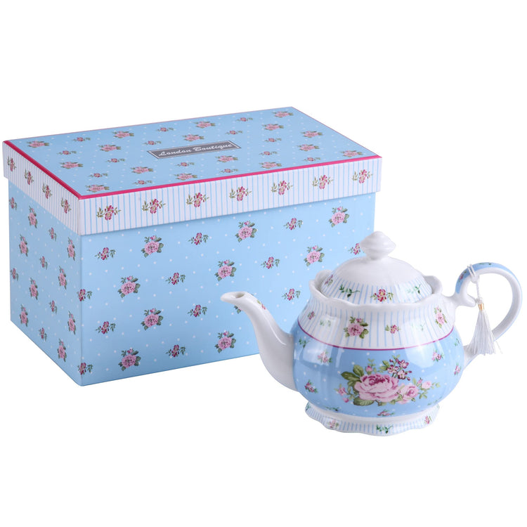 Porcelain Teapot Sugar Bowl and Cream Milk Jug Shabby Chic Vintage Floral in Gift box 40oz