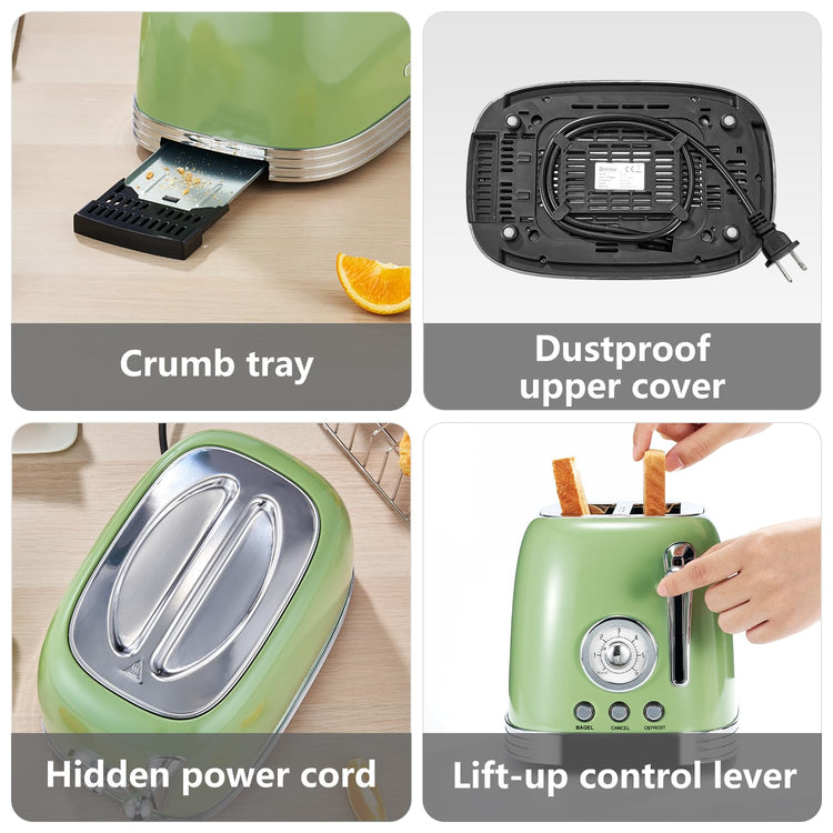 Green Cute Retro Toaster 2 Slice with 1.58" Wide Slots