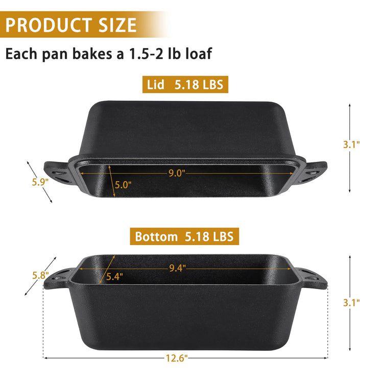Cast Iron Loaf Pan with Lid 9x5 Inch (2 Count)