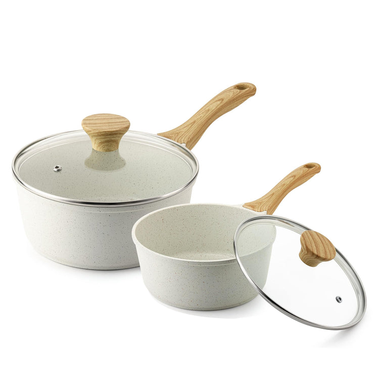 White Ceramic Nonstick Saucepan with Lid Set (2 Count)