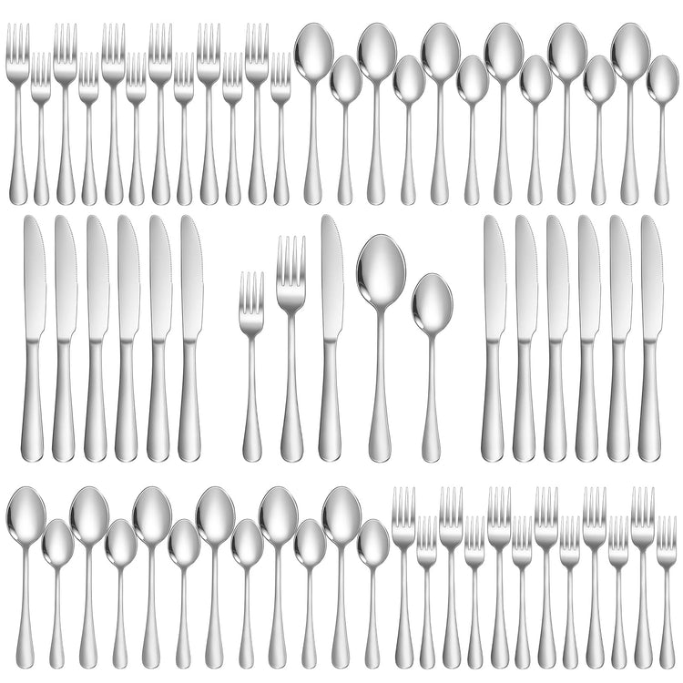 Silverware Set 60 Piece Stainless Steel Flatware Set Silverware Utensils for 12 People Includes Forks Knives Spoons & Salad Forks Dishwasher Safe for Home Restaurant or Outdoor Use (60 Count)