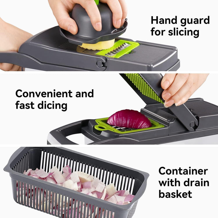 Multi-Function Vegetable Chopper Onion Micer Chopper 12 in 1 Pro Veggie Slicer Dicer Cutter with Container for Potatoes, Tomatoes, Zucchini, Garlic, Eggs, Cucumbers