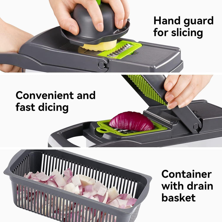 Multi Function Vegetable Chopper Onion Micer Chopper 12 in 1 Pro Veggie Slicer Dicer Cutter with Container for Potatoes