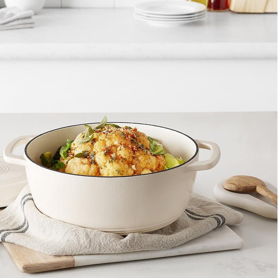 Amazon Basics Cast Iron Dutch Oven Pot with Lid, Enameled, Round, Dual Handles, Heavy-Duty, Small, 4.3-Quart, White - Nestoria